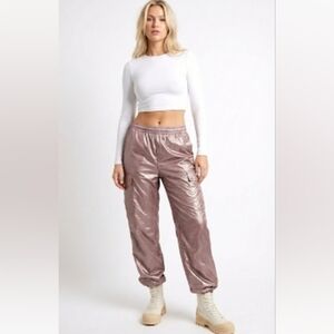 Mayblanc Womens Pink Metallic Cargo Pants Sz Small Y2k Gorpcore Grunge Revival